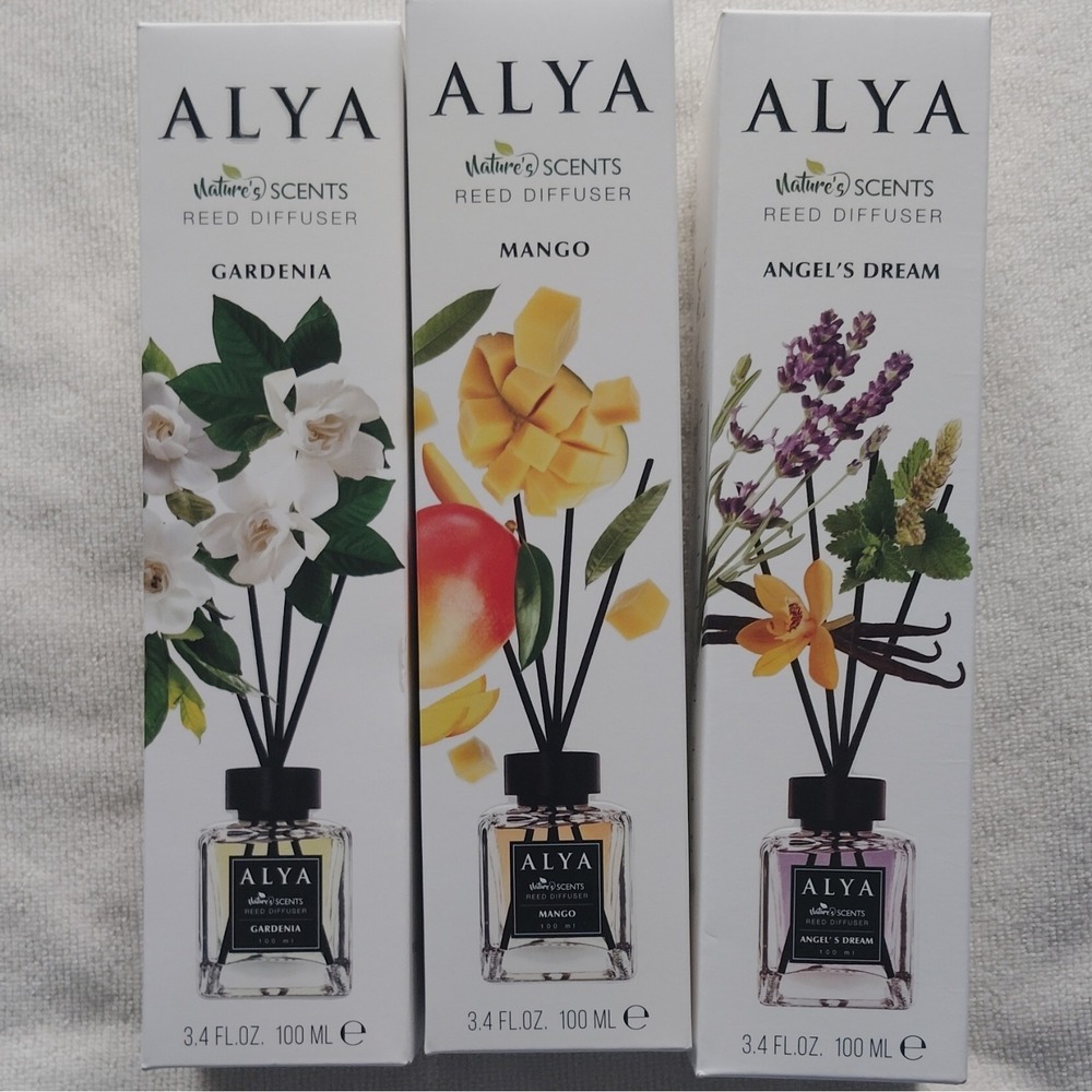 ALYA Nature's Scents Reed Diffuser 3-Pack 100mL Glass Gardenia Mango Angel's